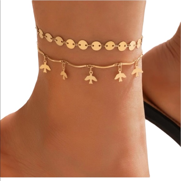 Jewelry - Gold Tone Disk and Bird Anklets